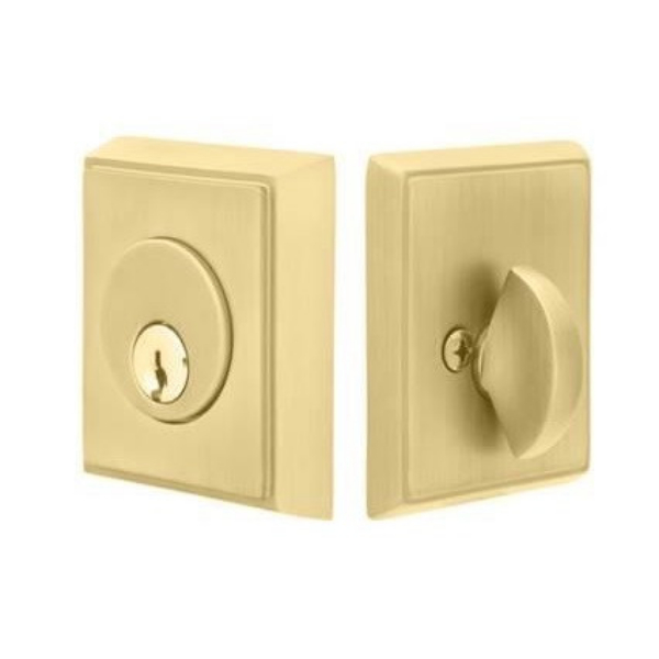 2.375 & 2.75 in. Rectangular Single Cylinder Deadbolt with Backset for 1.75 in. Door with Radius Latch Strike - French Antique Brass Finish