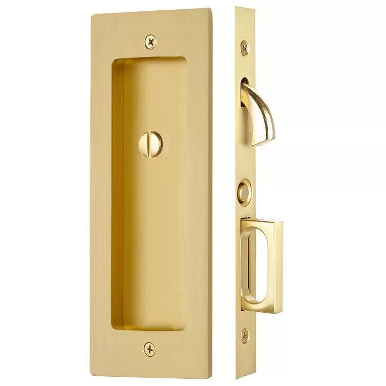 2115US4134 1.75 in. Modern Rectangular Privacy Pocket Door Mortise Lock - Satin Brass Finish