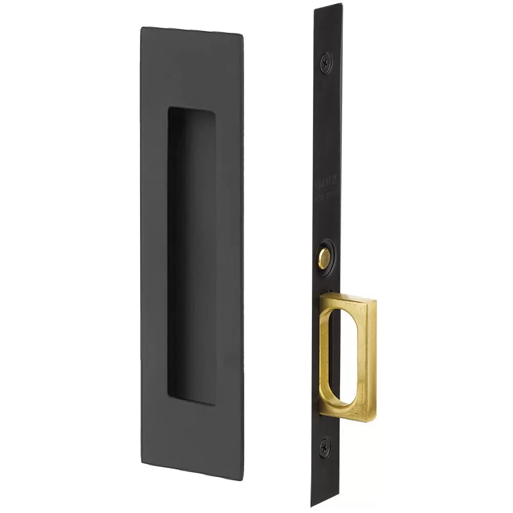 2154US19134 Narrow Modern Rectangular Passage Pocket Door Mortise Lock for 1.75 in. Door - Flat Black Finish