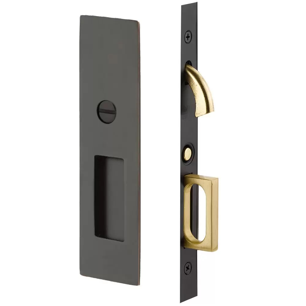 2155US10B134 Narrow Modern Rectangular Privacy Pocket Door Mortise Lock for 1.75 in. Door - Oil Rubbed Bronze Finish