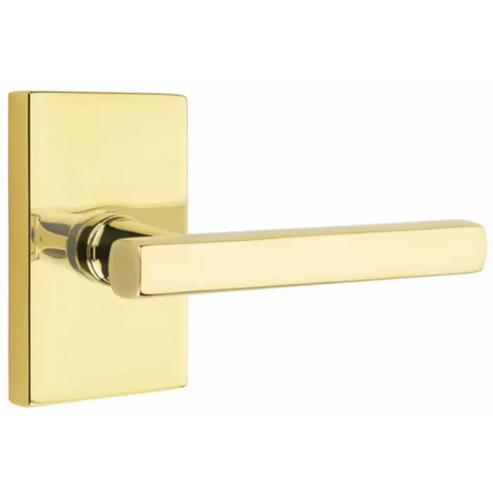 5212FRLUS3NLLH 2.375 in. Freestone Left Hand Backset Privacy Lever with Modern Rectangular Rose for 1.25 To 2 in. Door - Unlacquered Brass Finish