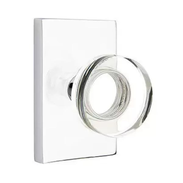 5212MDCUS26 2.375 in. Modern Disc Glass Backset Privacy Knob with Modern Rectangular Rose for 1.25 To 2 in. Door - Polished Chrome Finish