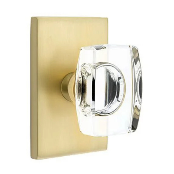 5112WSUS4 2.375 in. Windsor Glass Backset Passage Knob with Modern Rectangular Rose for 1.25 To 2 in. Door - Satin Brass Finish