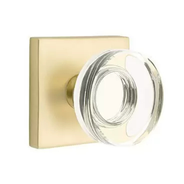 5110MDCUS4 2.375 in. Modern Disc Glass Backset Passage Knob with Square Rose for 1.25 To 2 in. Door - Satin Brass Finish
