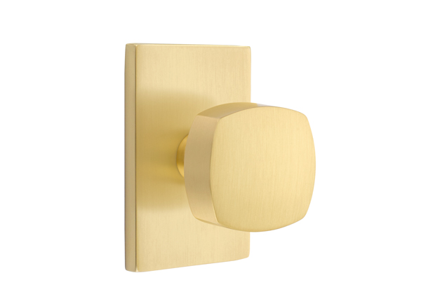 5212FRKUS4 2.375 in. Freestone Backset Privacy Knob with Modern Rectangular Rose for 1.25 To 2 in. Door - Satin Brass Finish