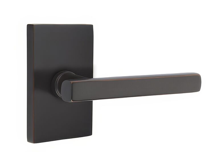 5212FRLUS10BLH 2.375 in. Freestone Left Hand Backset Privacy Lever with Modern Rectangular Rose for 1.25 To 2 in. Door - Oil Rubbed Bronze Finish