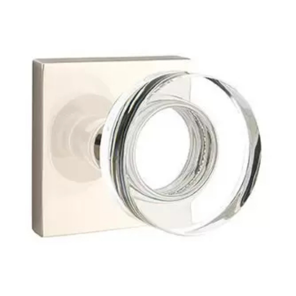5210MDCUS14 2.375 in. Modern Disc Glass Backset Privacy Knob with Square Rose for 1.25 To 2 in. Door - Polished Nickel Lifetime Finish