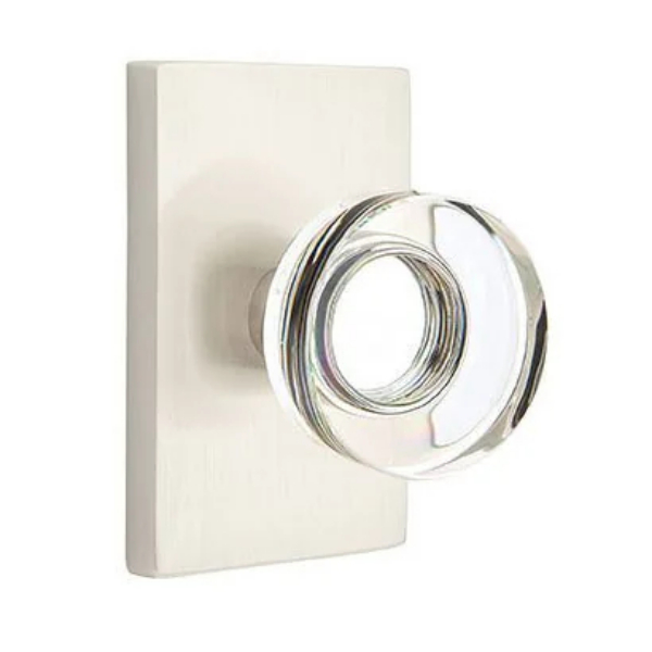 5212MDCUS15 2.375 in. Modern Disc Glass Backset Privacy Knob with Modern Rectangular Rose for 1.25 To 2 in. Door - Satin Nickel Finish