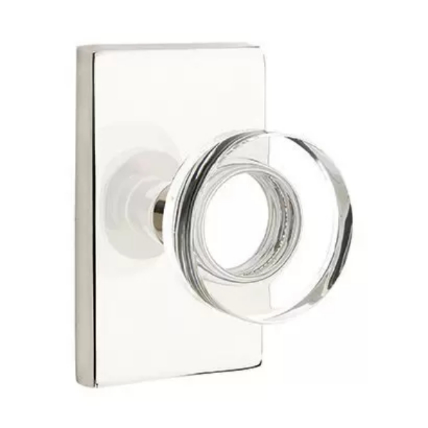 5212MDCUS14 2.375 in. Modern Disc Glass Backset Privacy Knob with Modern Rectangular Rose for 1.25 To 2 in. Door - Polished Nickel Lifetime Finish