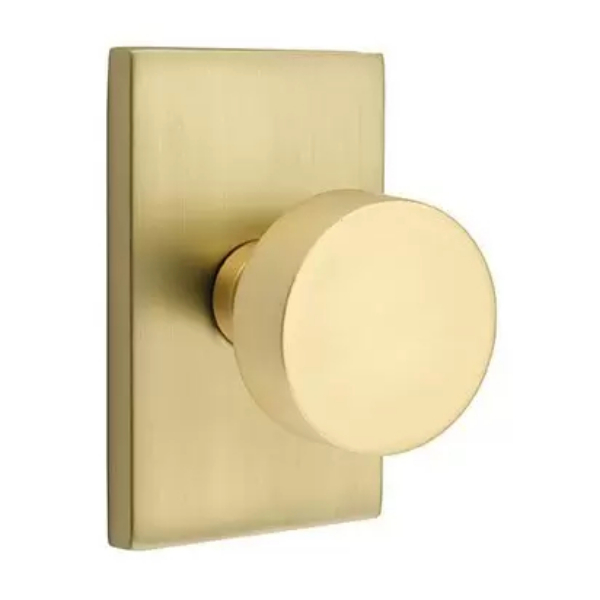 C5112ROUUS4 2.375 in. Round Backset Passage Knob with Modern Rectangular Rose & CF Mechanism for 1.375 To 1.75 in. Door - Satin Brass Finish
