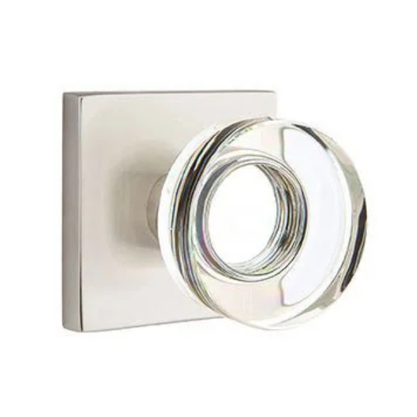5210MDCUS15 2.375 in. Modern Disc Glass Backset Privacy Knob with Square Rose for 1.25 To 2 in. Door - Satin Nickel Finish