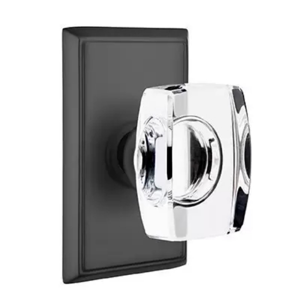 8221WSUS19 2.375 in. Windsor Glass Backset Privacy Knob with Rectangular Rose for 1.25 To 2 in. Door - Flat Black Finish
