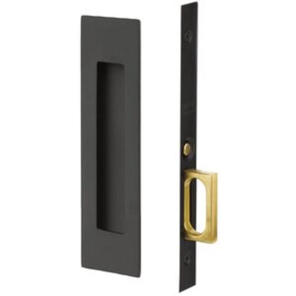 2154US19138 Narrow Modern Rectangular Passage Pocket Door Mortise Lock for 1.375 in. Door, Flat Black