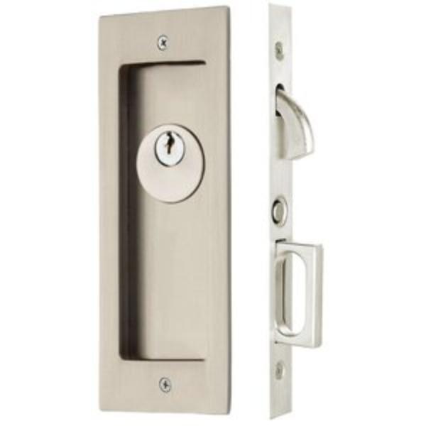 2113US15134 Modern Rectangular Keyed Pocket Door Mortise Lock for 1.75 in. Door, Satin Nickel