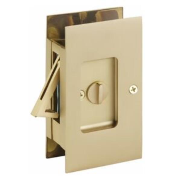2108US4 1.375 x 1.75 in. Modern Rectangular Privacy Pocket Door Lock for Door, Satin Brass