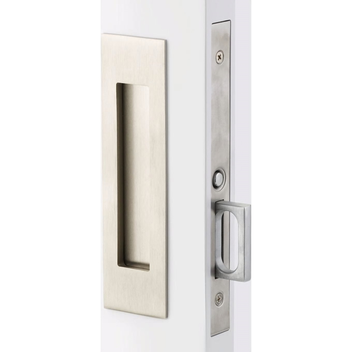 2154US15134 Narrow Modern Rectangular Passage Pocket Door Mortise Lock for 1.75 in. Door, Satin Nickel