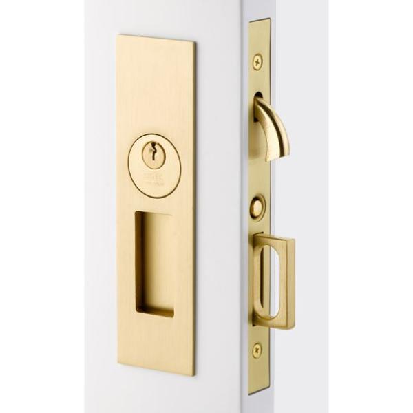Modern Pocket Door Mortise Lock - Satin Nickel - 1.37 in. Thick - Keyed Function