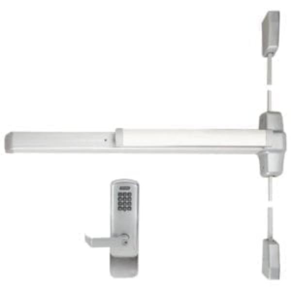 3 ft. Right Hand Reverse Surface Vertical Rod Smooth Case Exit Device Less Bottom Rod with 06 Lever Night Latch Trim 626, Satin Chrome Finish