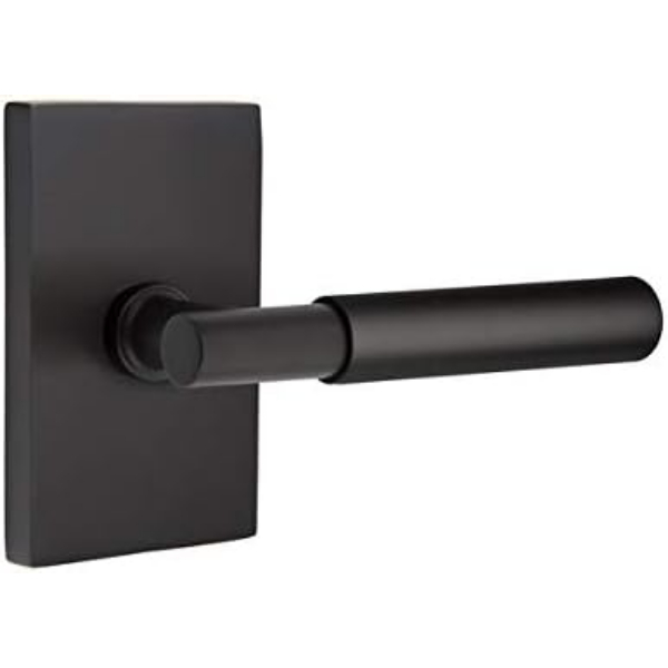 5052MYLUS19 1.25 To 2 in. Door Myles Lever Dummy Pair with Modern Rectangular Rose - Flat Black Finish