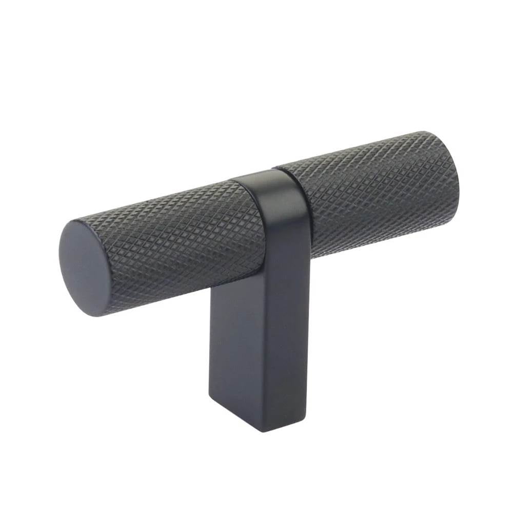 86656.RCBUS19.KNUS19 2.25 in. Overall Rectangular Bar Stem Knurled Select Cabinet T Knob - Flat Black Finish
