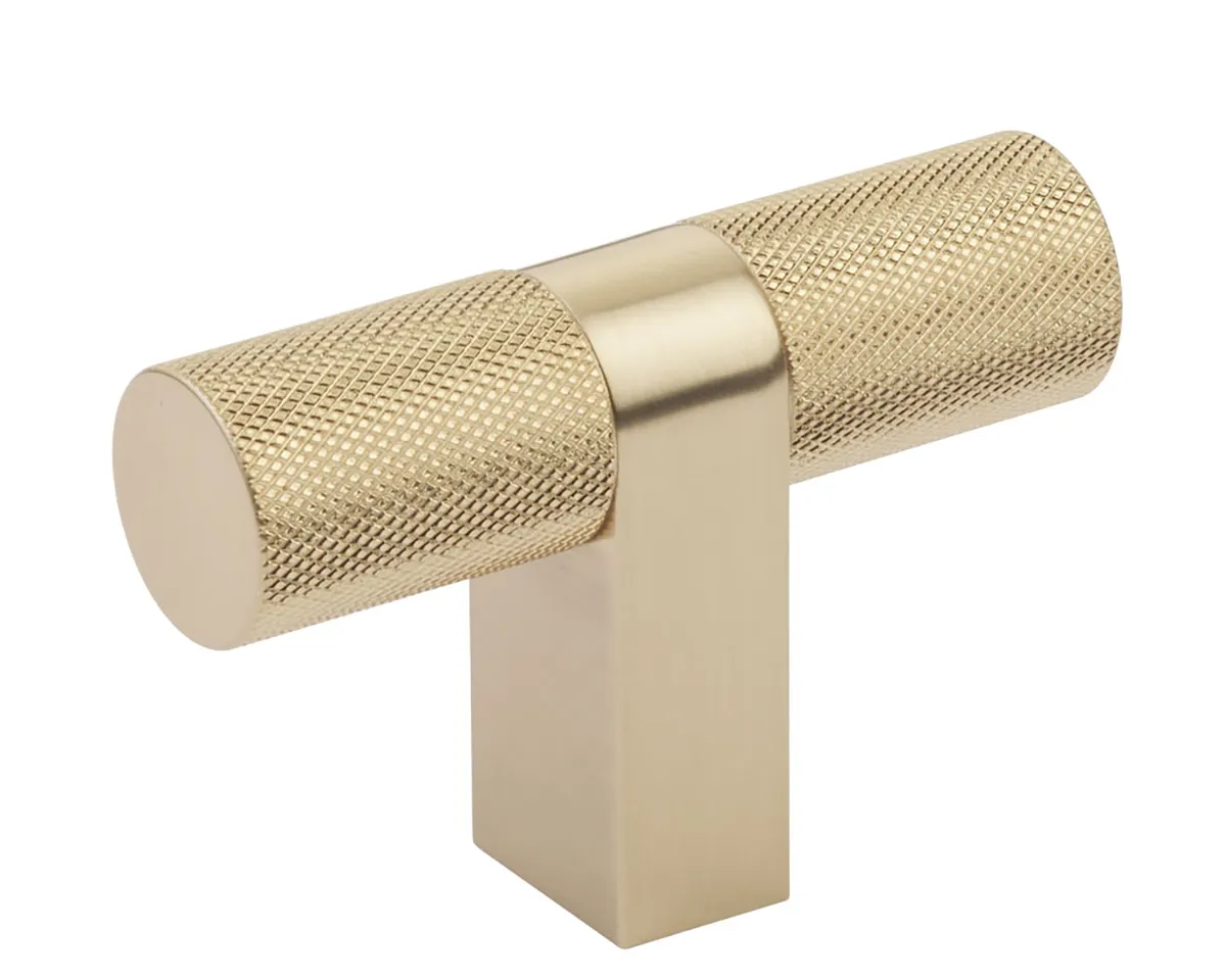 86657.RCBUS4.KNUS4 3.12 in. Overall Rectangular Bar Stem Knurled Select Cabinet T Knob - Satin Brass Finish