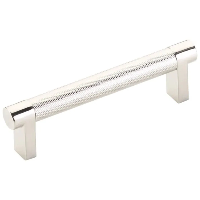 84053.RECUS14.KNUS14 4 in. Center To Center Rectangular Stem Knurled Bar Select Cabinet Pull - Polished Nickel Finish