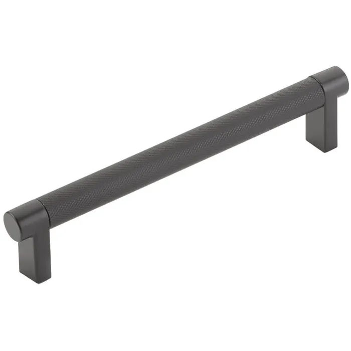 84055.RECUS19.KNUS19 6 in. Center To Center Rectangular Stem Knurled Bar Select Cabinet Pull - Flat Black Finish
