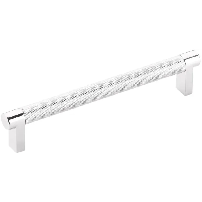 84055.RECUS26.KNUS26 6 in. Center To Center Rectangular Stem Knurled Bar Select Cabinet Pull - Polished Chrome Finish
