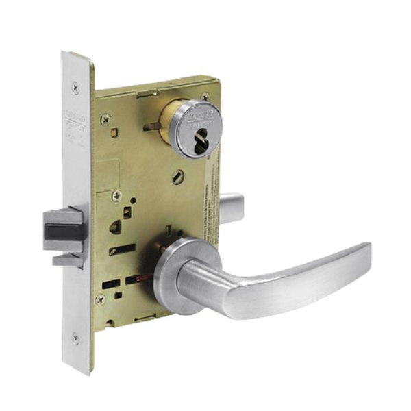 608204LNB26D Storeroom Closet Mortise Lock with B Lever & LN Rose, Large Format IC Plastic Disposable Construction Core - Satin Chrome