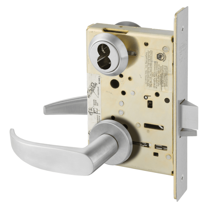 608204LNP26D Storeroom Closet Mortise Lock with P Lever & LN Rose, Large Format IC Plastic Disposable Construction Core - Satin Chrome