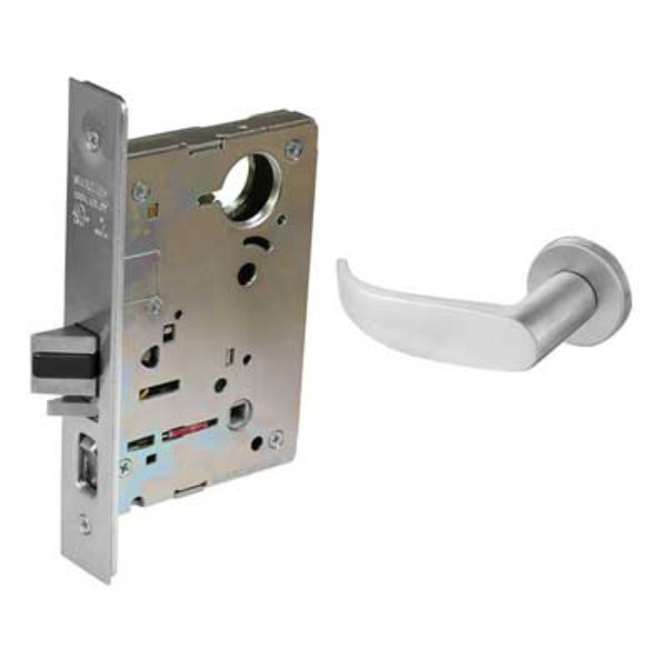 608237LNP26D Classroom Mortise Lock with P Lever & LN Rose, Large Format IC Plastic Disposable Construction Core - Satin Chrome