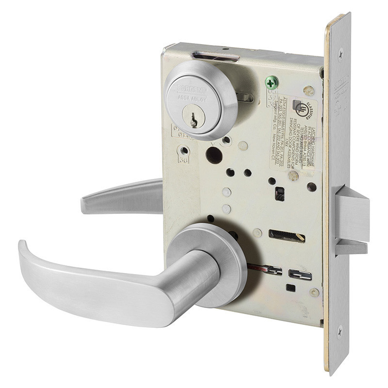 8238LNP26D Classroom Security Intruder Double Cylinder Mortise Lock with P Lever & LN Rose, LA Keyway - Satin Chrome