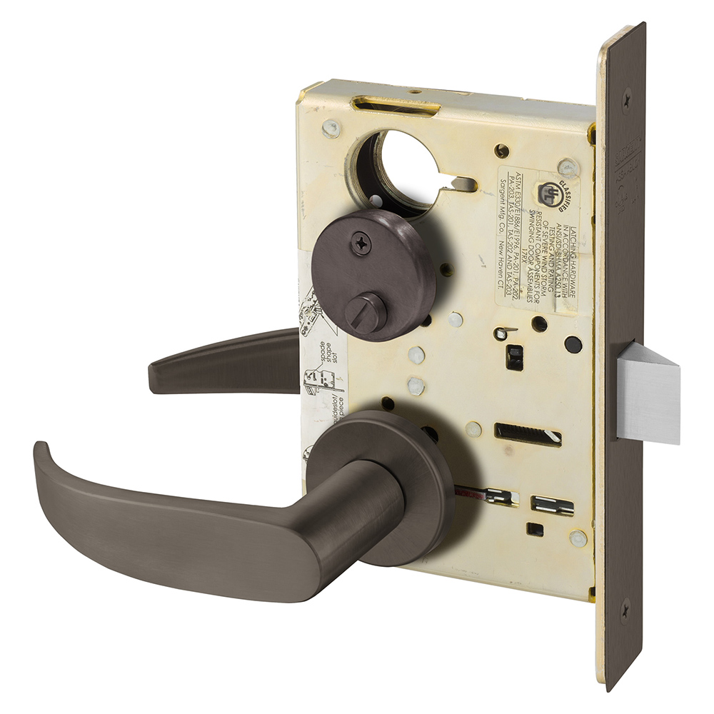 8265LNP10B Privacy Latch Mortise Lock with P Lever & LN Rose, Oil Rubbed Bronze