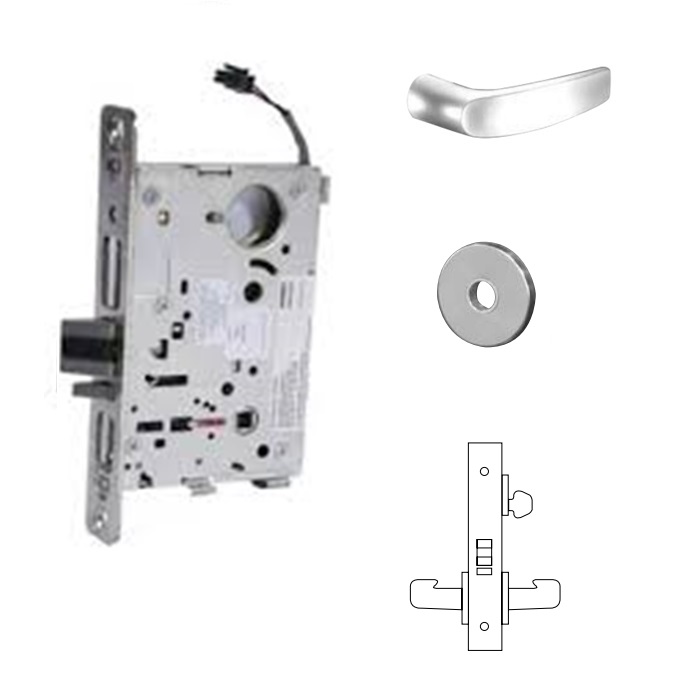 827012VLNB26D Fail Safe Electro Mechanical Single Cylinder 12V Mortise Lock with B Lever & LN Rose, LA Keyway - Satin Chrome