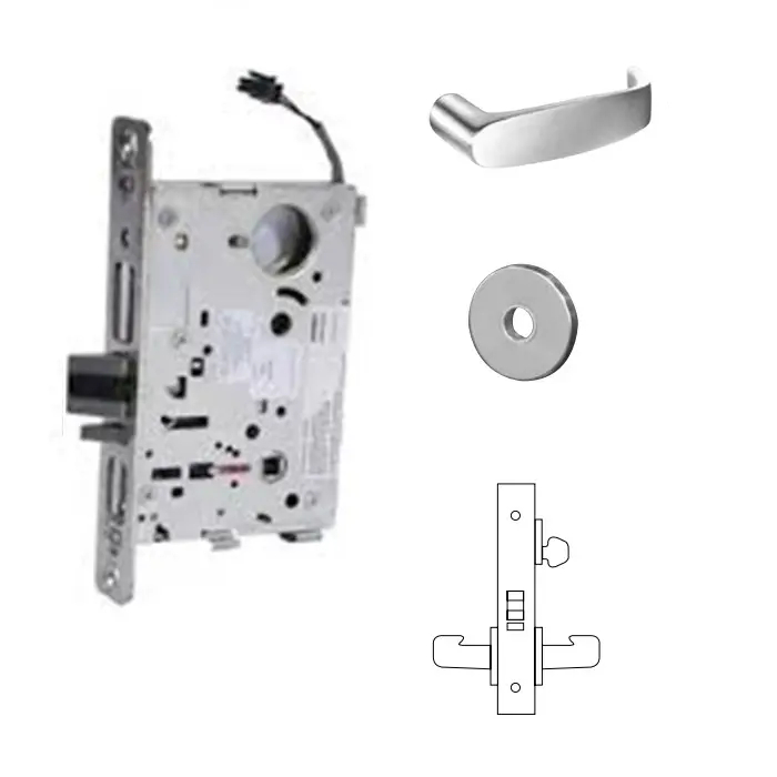 827012VLNL26D Fail Safe Electro Mechanical Single Cylinder 12V Mortise Lock with L Lever & LN Rose, LA Keyway - Satin Chrome