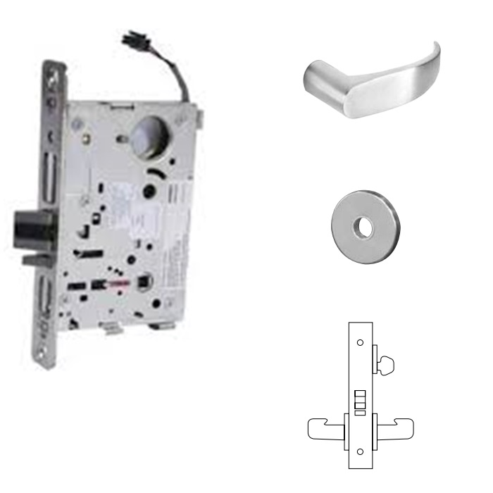 827012VLNP26D Fail Safe Electro Mechanical Single Cylinder 12V Mortise Lock with P Lever & LN Rose, LA Keyway - Satin Chrome