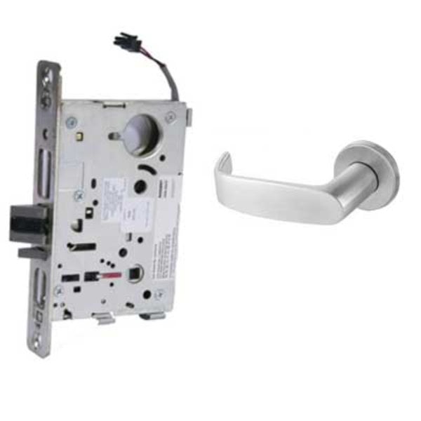 827112VLNL26D Fail Secure Electro Mechanical Single Cylinder 12V Mortise Lock with L Lever & LN Rose, LA Keyway - Satin Chrome