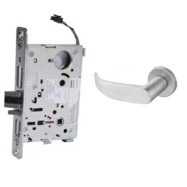 827124VLNP26D Fail Secure Electro Mechanical Single Cylinder 24V Mortise Lock with P Lever & LN Rose, LA Keyway - Satin Chrome