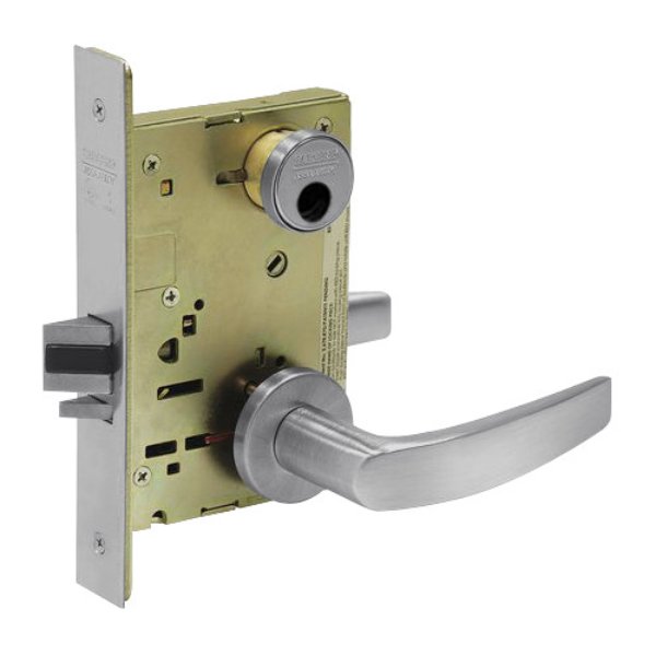 LC8237LNB26D Classroom Mortise Lock with B Lever & LN Rose Less Cylinder, Satin Chrome