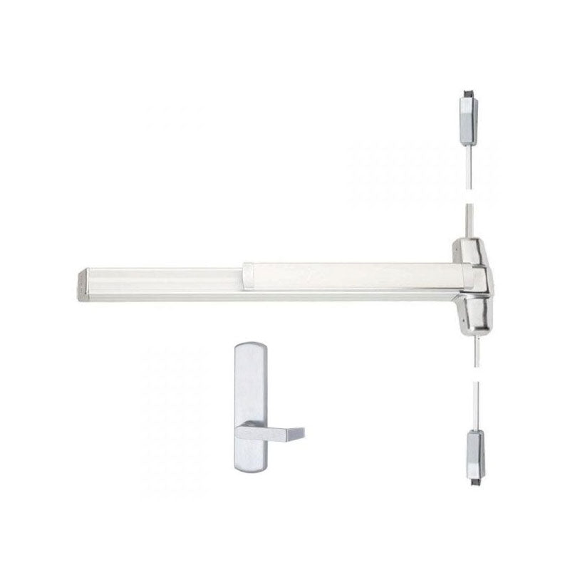 3 ft. Right Hand Reverse Fire Rated Surface Vertical Rod Smooth Case Exit Device with Blank Escutcheon 17 Lever Trim - Satin Chrome Finish