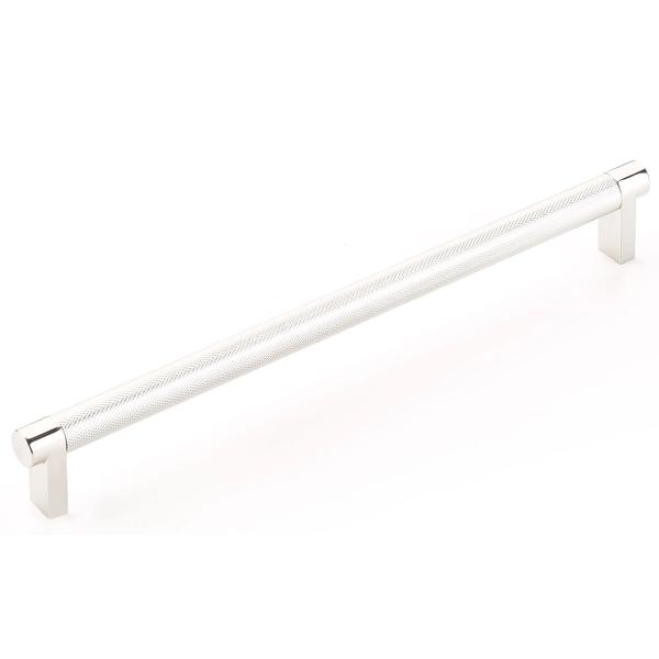 84056.RECUS14.KNUS14 Select Cabinet Pull 8 Center to Center Rectangular Stem - Knurled Bar - Polished Nickel