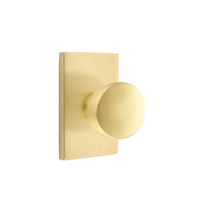5112LAUUS4 Laurent Knob Passage with Modern Rectangular Rose, Satin Brass