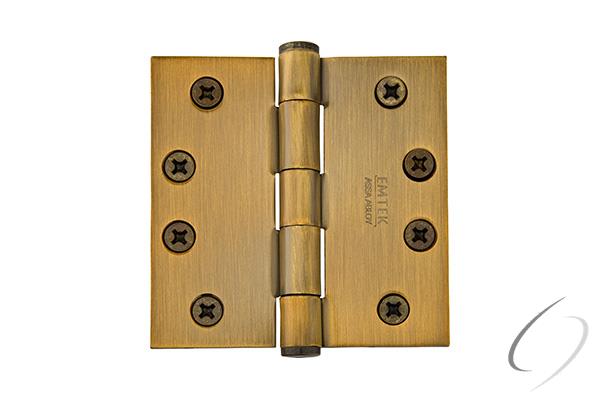 96214US7 4 x 4 in. Square Solid Brass Heavy Duty Hinge, French Antique Brass