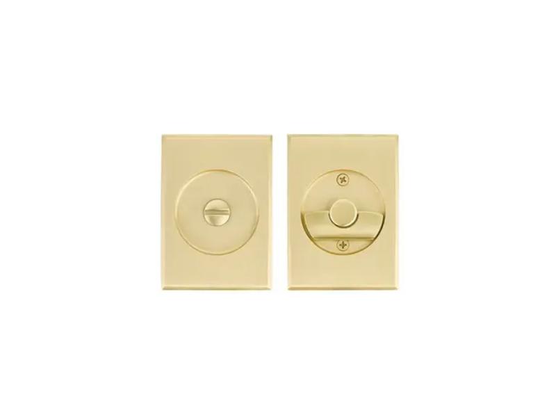 2014US4 Rectangular Passage Pocket Door Tubular Lock with Strike Plate, Satin Brass