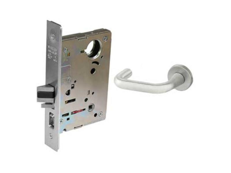 LC827024VLNJ26D Fail Safe Electro Mechanical Single Cylinder 24V Mortise Lock with J Lever & LN Rose Less Cylinder - Satin Chrome