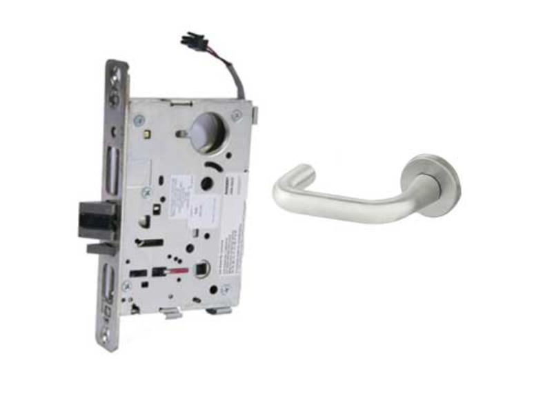 LC827112VLNJ26D Fail Secure Electro Mechanical Single Cylinder 12V Mortise Lock with J Lever & LN Rose Less Cylinder - Satin Chrome