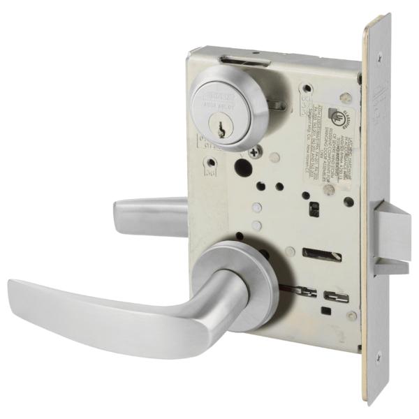 708237LNB26D 0.75 in. Classroom Mortise Lock with B Lever & LN Rose with Small Format IC Disposable Construction Core, Satin Chrome