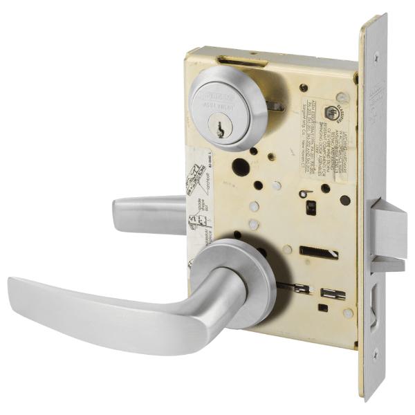 708255LNB26D 0.75 in. Entry Mortise Lock with B Lever & LN Rose with Small Format IC Disposable Plastic Construction Core, Satin Chrome