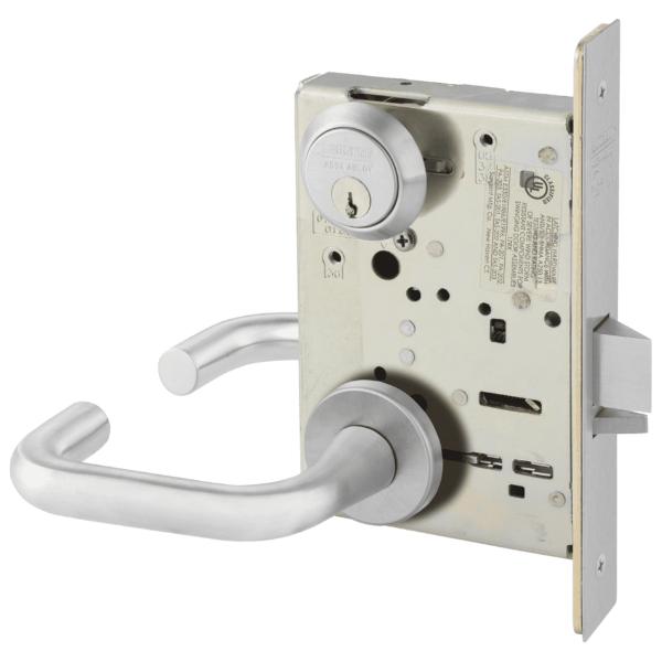8238LNJ26D 0.75 in. Classroom Security Intruder Double Cylinder Mortise Lock with J Lever & LN Rose with LA Keyway, Satin Chrome