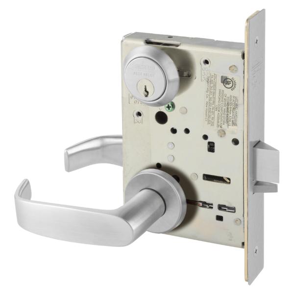 8238LNL26D 0.75 in. Classroom Security Intruder Double Cylinder Mortise Lock with L Lever & LN Rose with LA Keyway, Satin Chrome